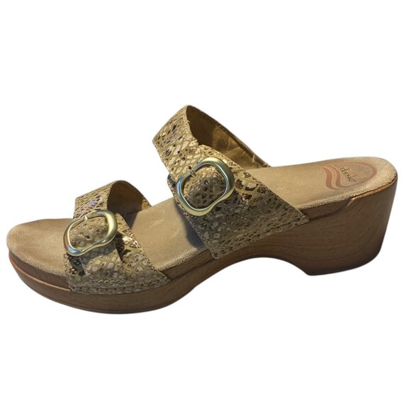DANSKO Shades of Beige Sophie Snakeskin Double-Strap Women's Clog Sandals Size 4 - Picture 3 of 8